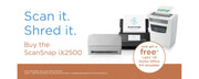 banner for ScanSnap iX2500 scanner with a free Leitz shredder offer
