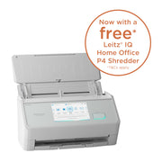 White ScanSnap IX2500 Scanner with a free Leitz IQ Home Office P4 Shredder offer