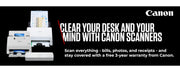 Canon scanners advertisement with text on a black background