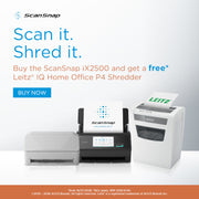 Mobile banner for ScanSnap iX2500 scanner and Leitz IQ Home Office P4 Shredder