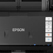 Close-up of an Epson printer control panel showing the Epson logo and a vertical row of buttons on the right side.